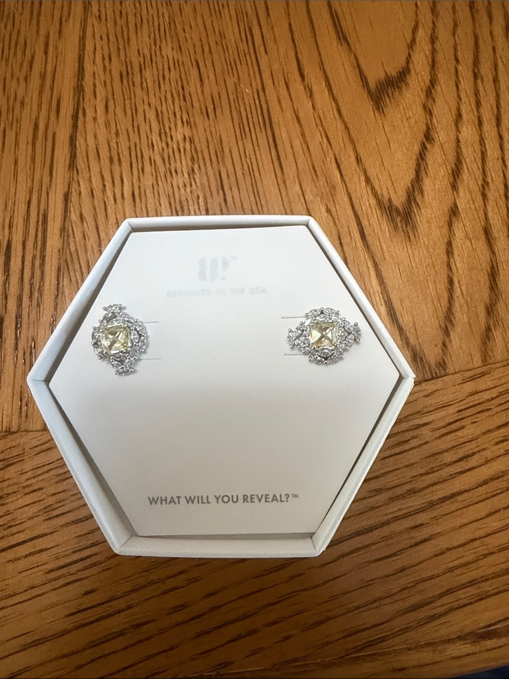 Pale Yellow Cubic Stone Silver Halo Stud Earrings